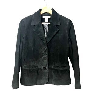 Pursuits Ltd Black Suede Blazer Jacket Sz PM Minimalist Capsule Classic Career
